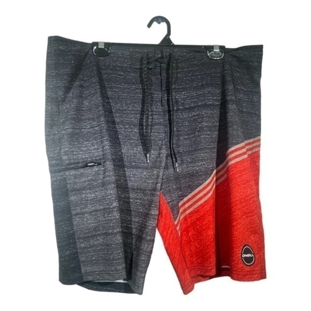 O'Neil Mens Swim Trunks Shorts Red Grey Vacation Beach Size 38